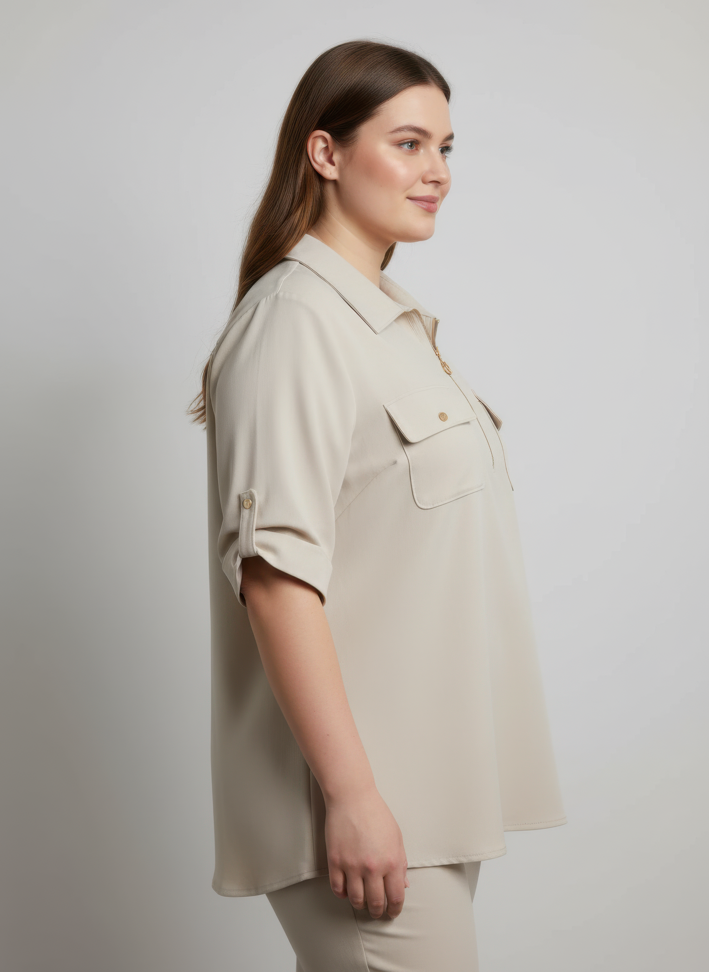 Zip Front Utility Pocket Tunic Blouse Secondary image
