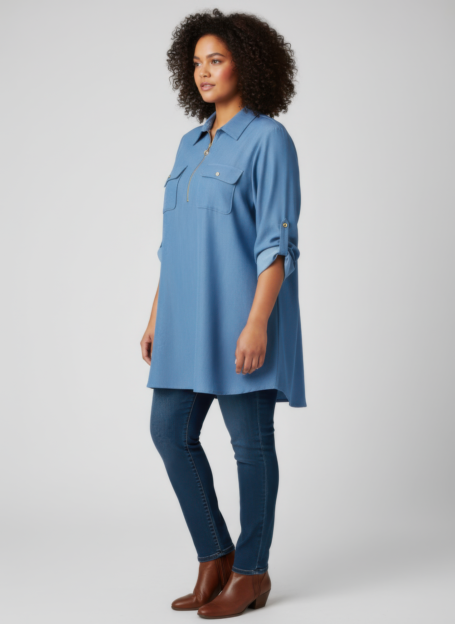 Zip Front Utility Pocket Tunic Blouse Secondary image