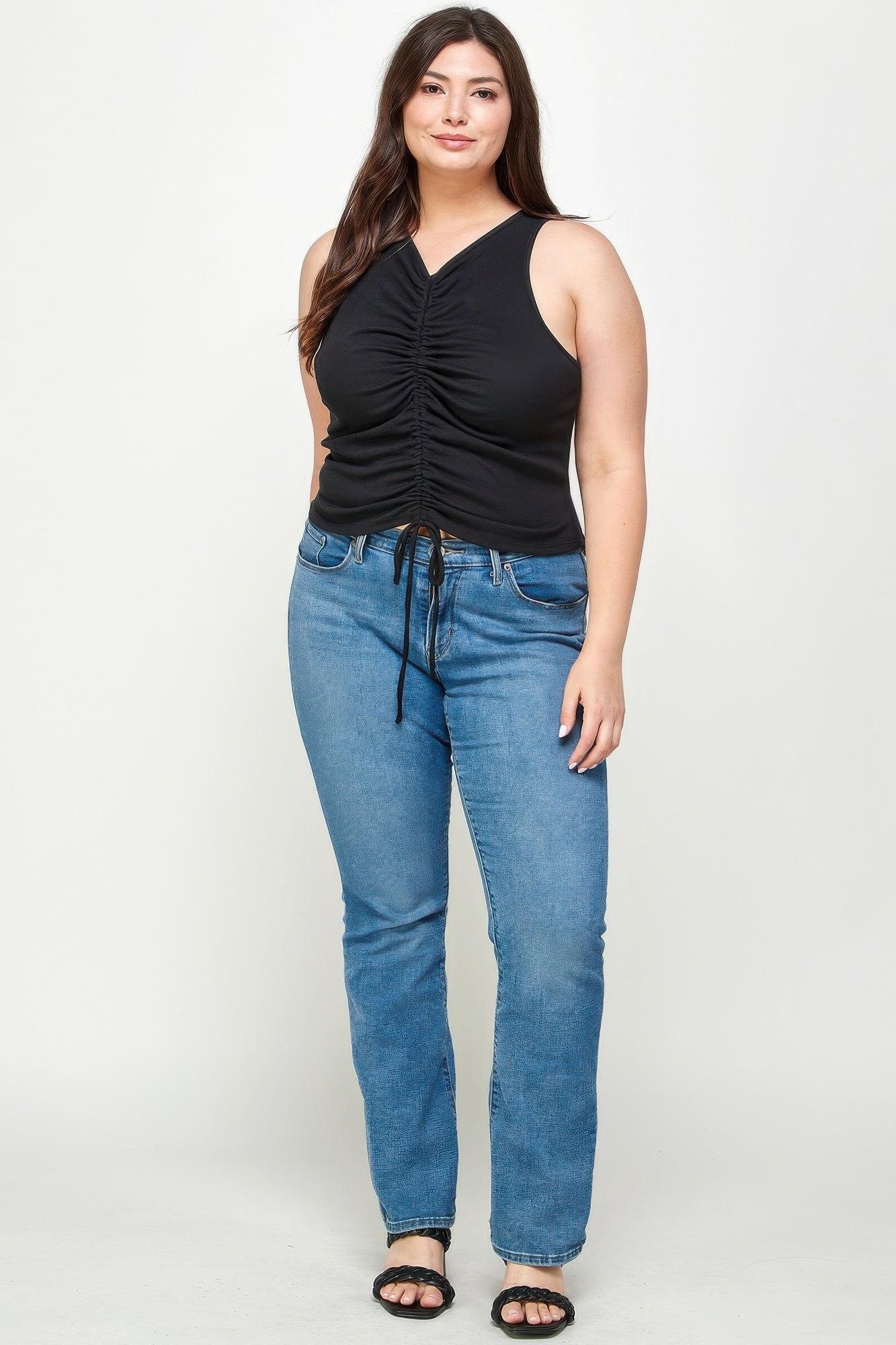 Plus Size Ribbed Sleeveless Ruched Tank Top Secondary image