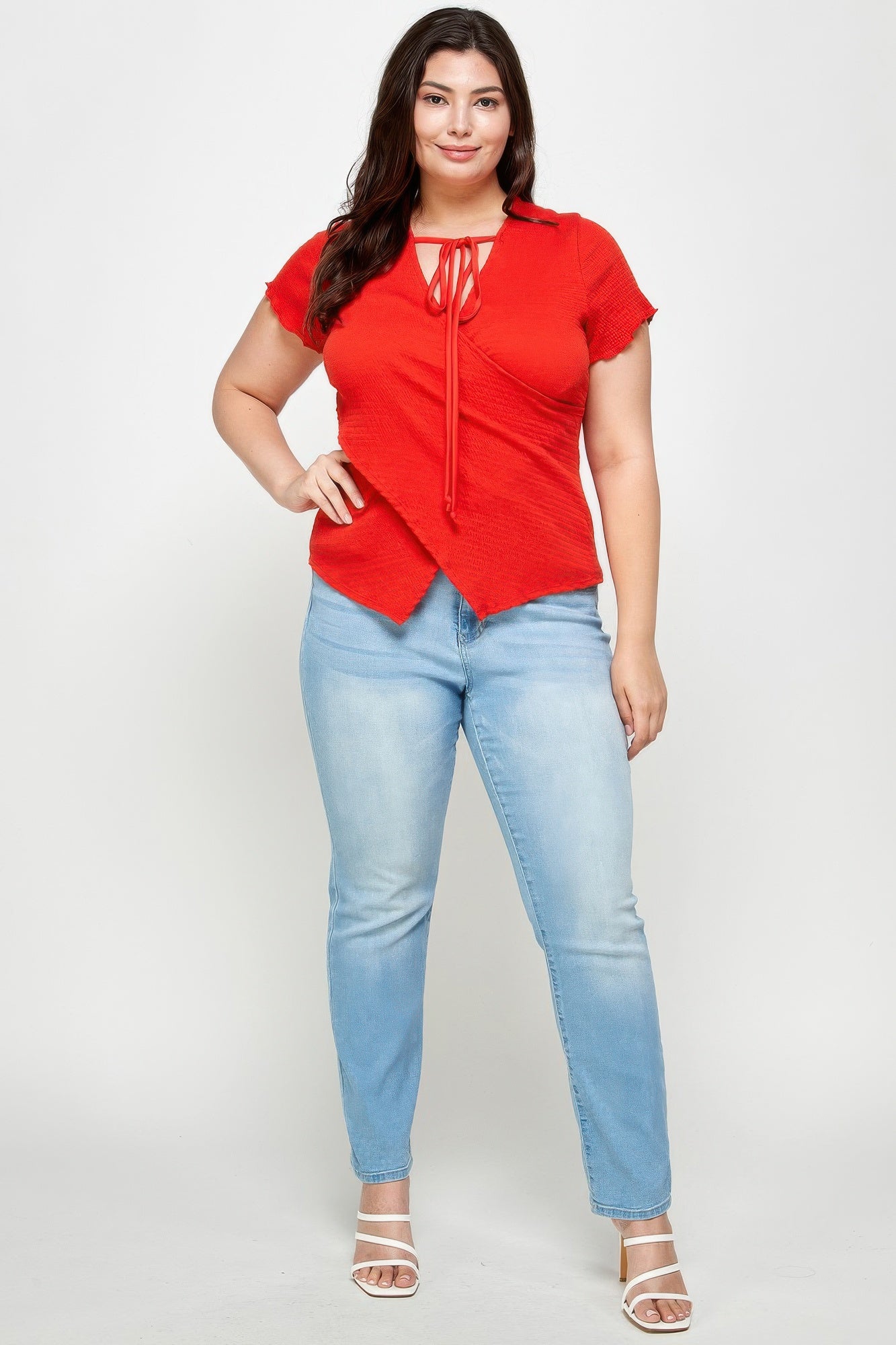 Plus Size Textured Wrap Top With Tie Neck Secondary image