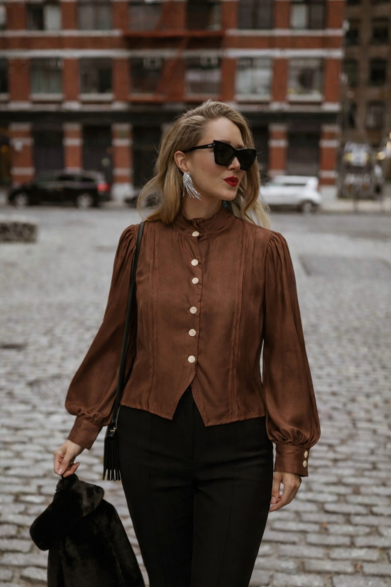 Elegant Satin-finish Victorian Button-up Top Secondary image