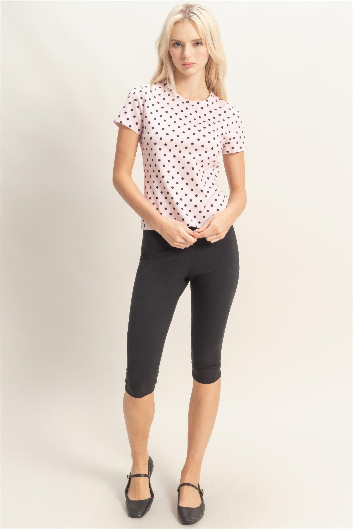 Polka Dot Short Sleeve Crew Neck Top Secondary image