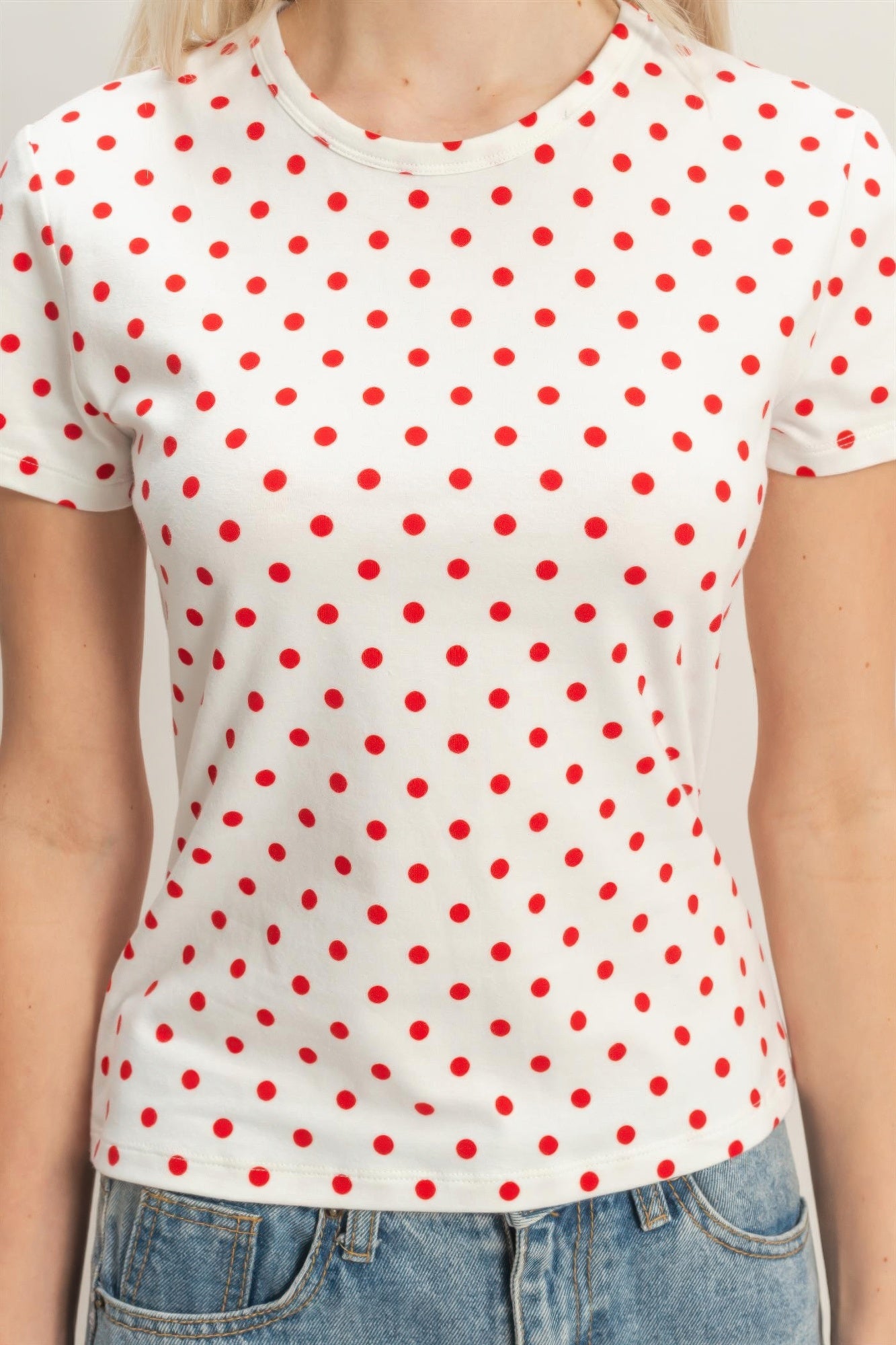 Polka Dot Short Sleeve Crew Neck Top Secondary image