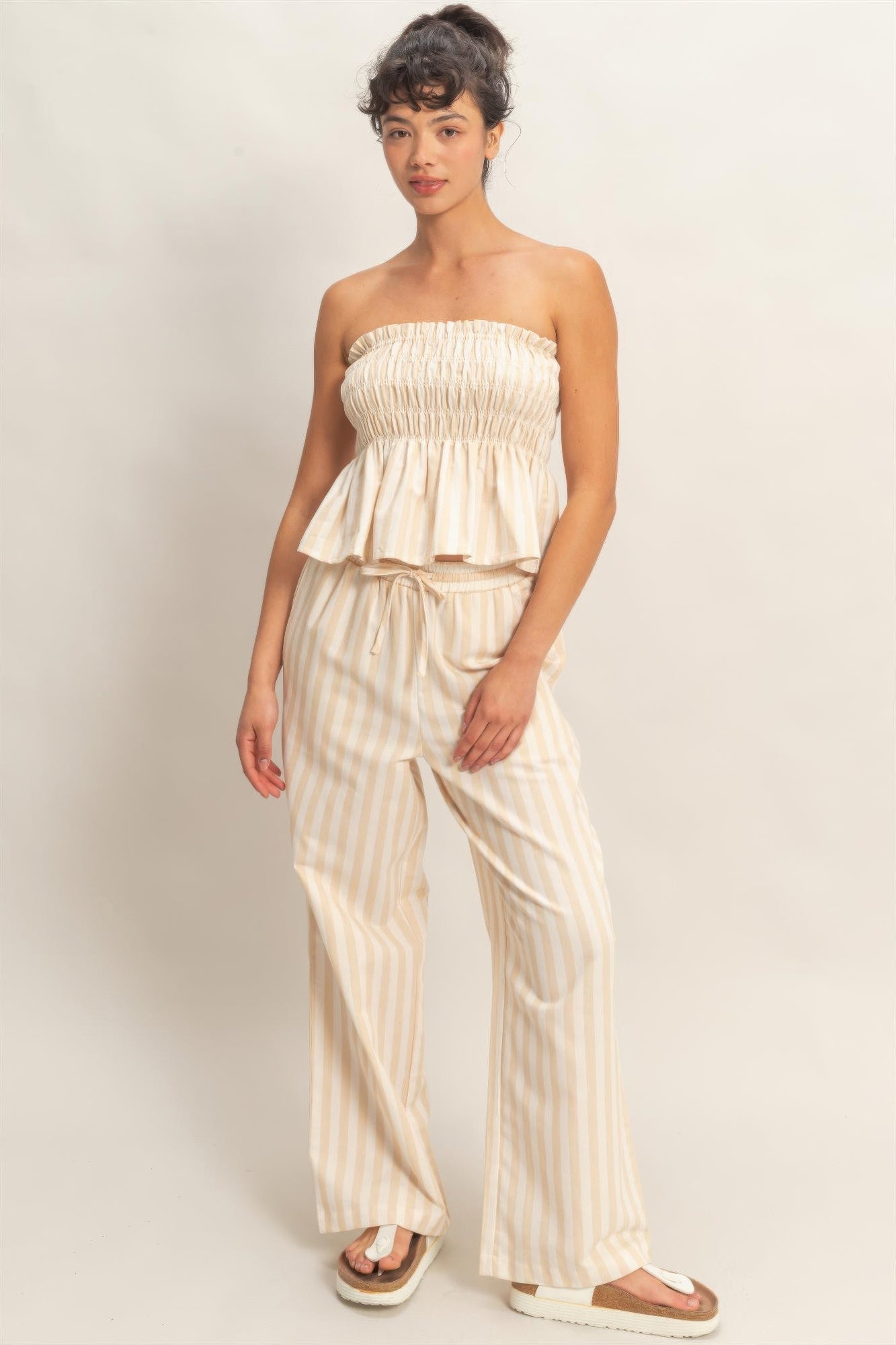 Striped Strapless Smocked Bandeau Top Secondary image