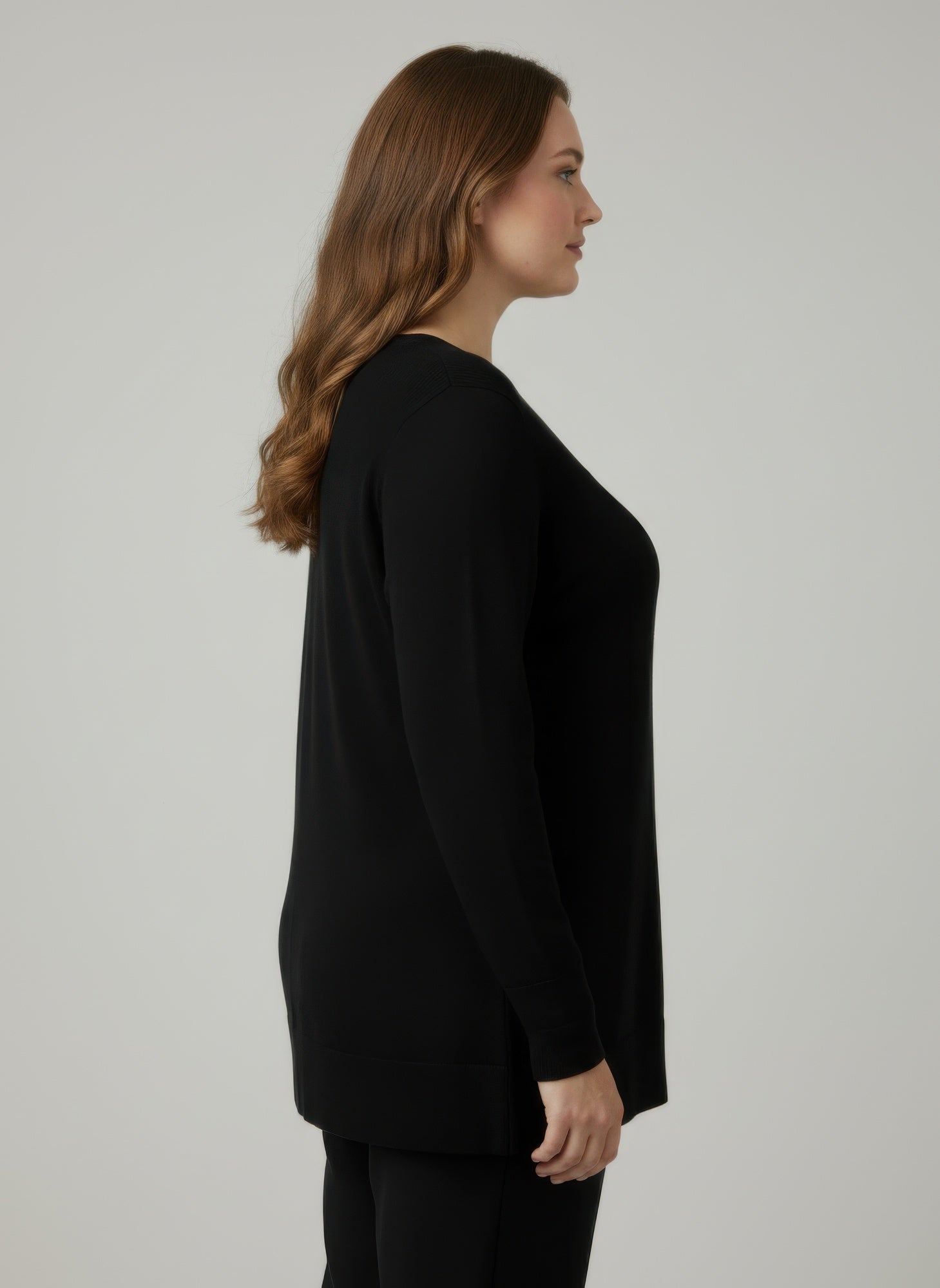 Mocha Button Cuff Ribbed Knit Tunic Top Secondary image