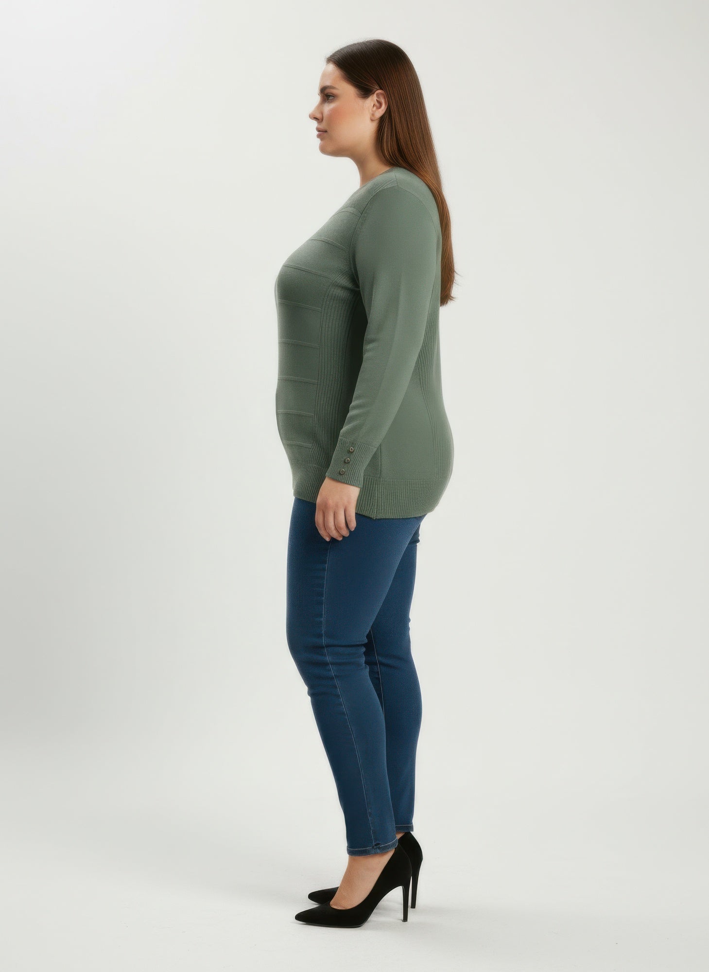 Mocha Button Cuff Ribbed Knit Tunic Top Secondary image