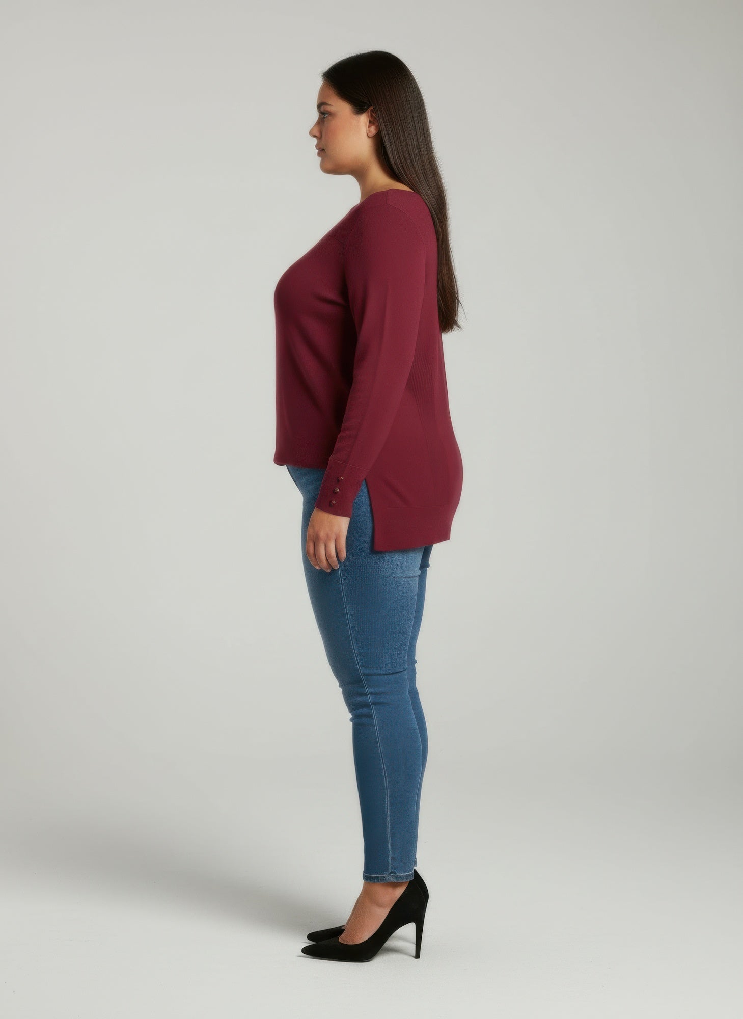 Mocha Button Cuff Ribbed Knit Tunic Top Secondary image