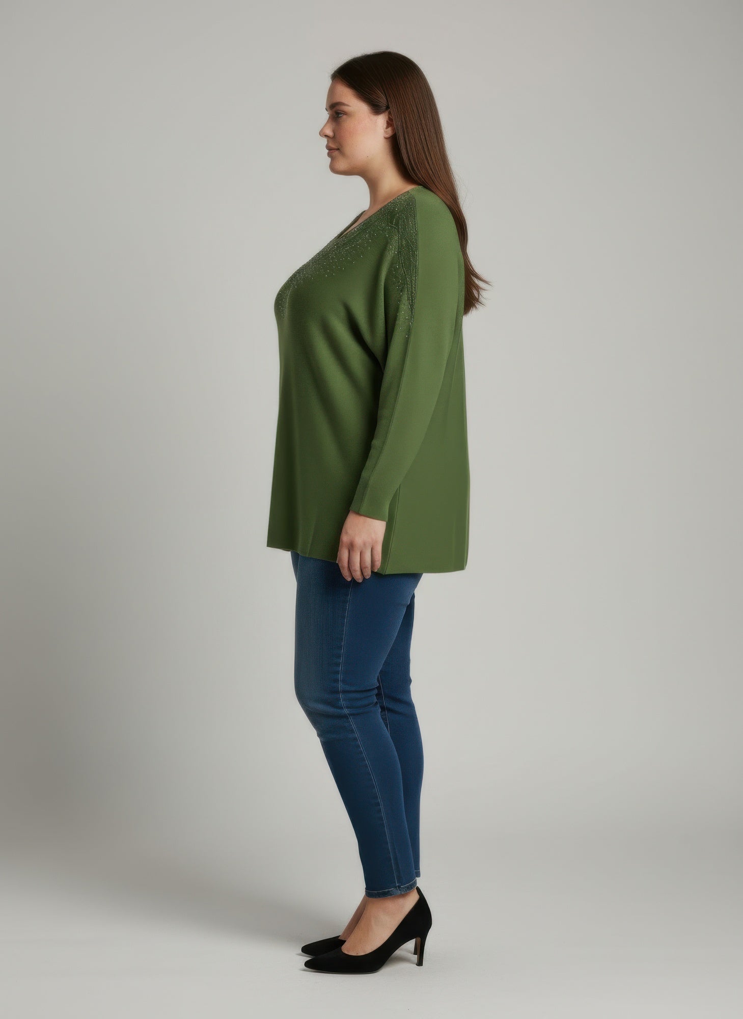 Scarlet Embellished Neckline Dolman Sleeve Tunic Top Secondary image
