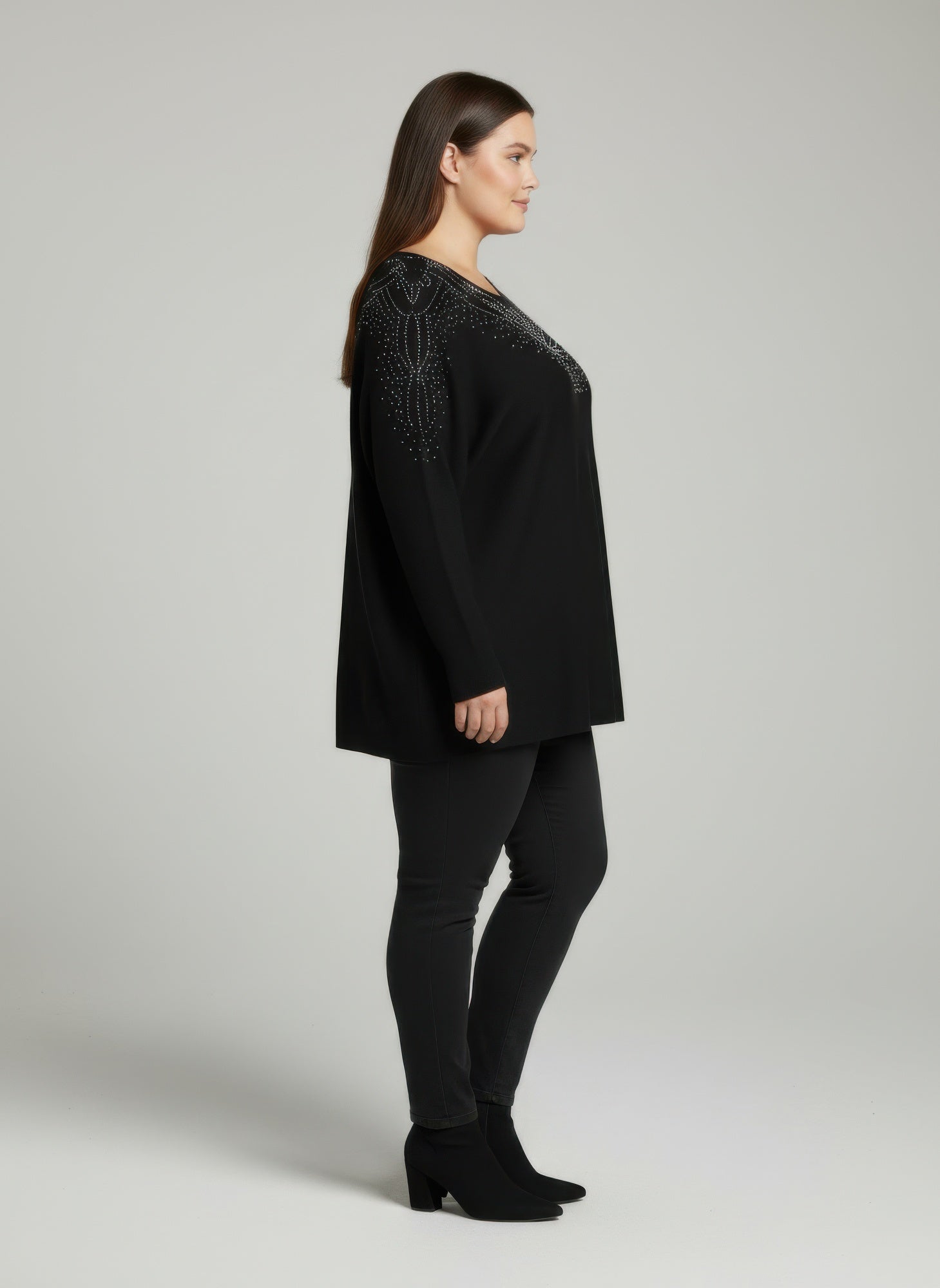 Scarlet Embellished Neckline Dolman Sleeve Tunic Top Secondary image