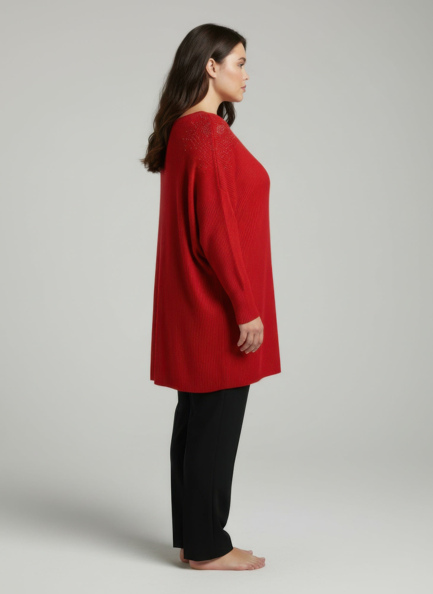Scarlet Embellished Neckline Dolman Sleeve Tunic Top Secondary image