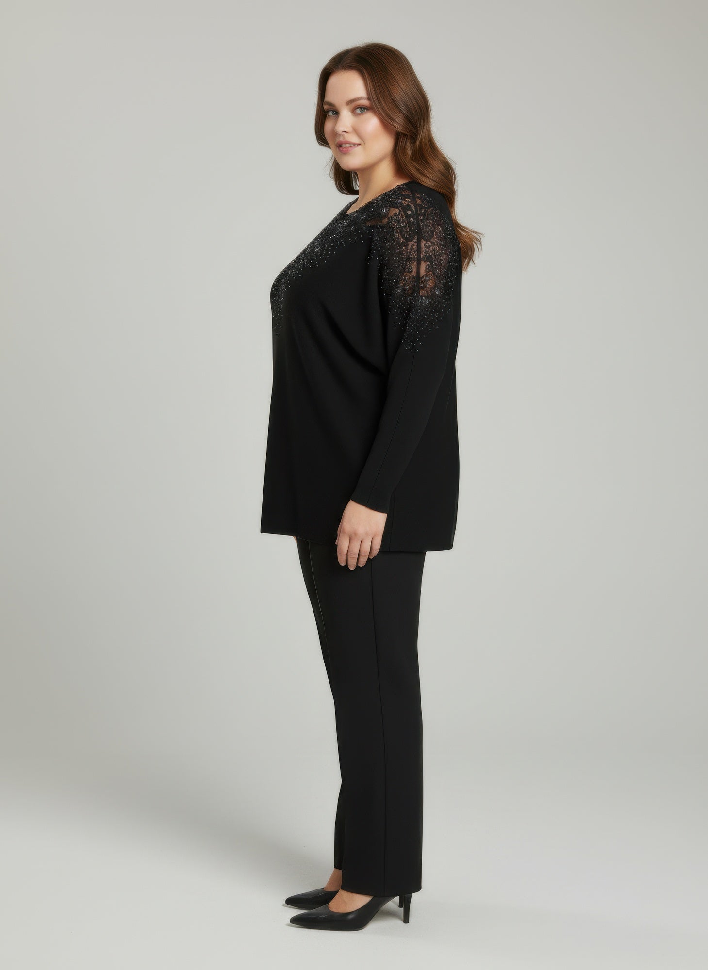 Crimson Lace Embellished Knit Tunic Top Secondary image