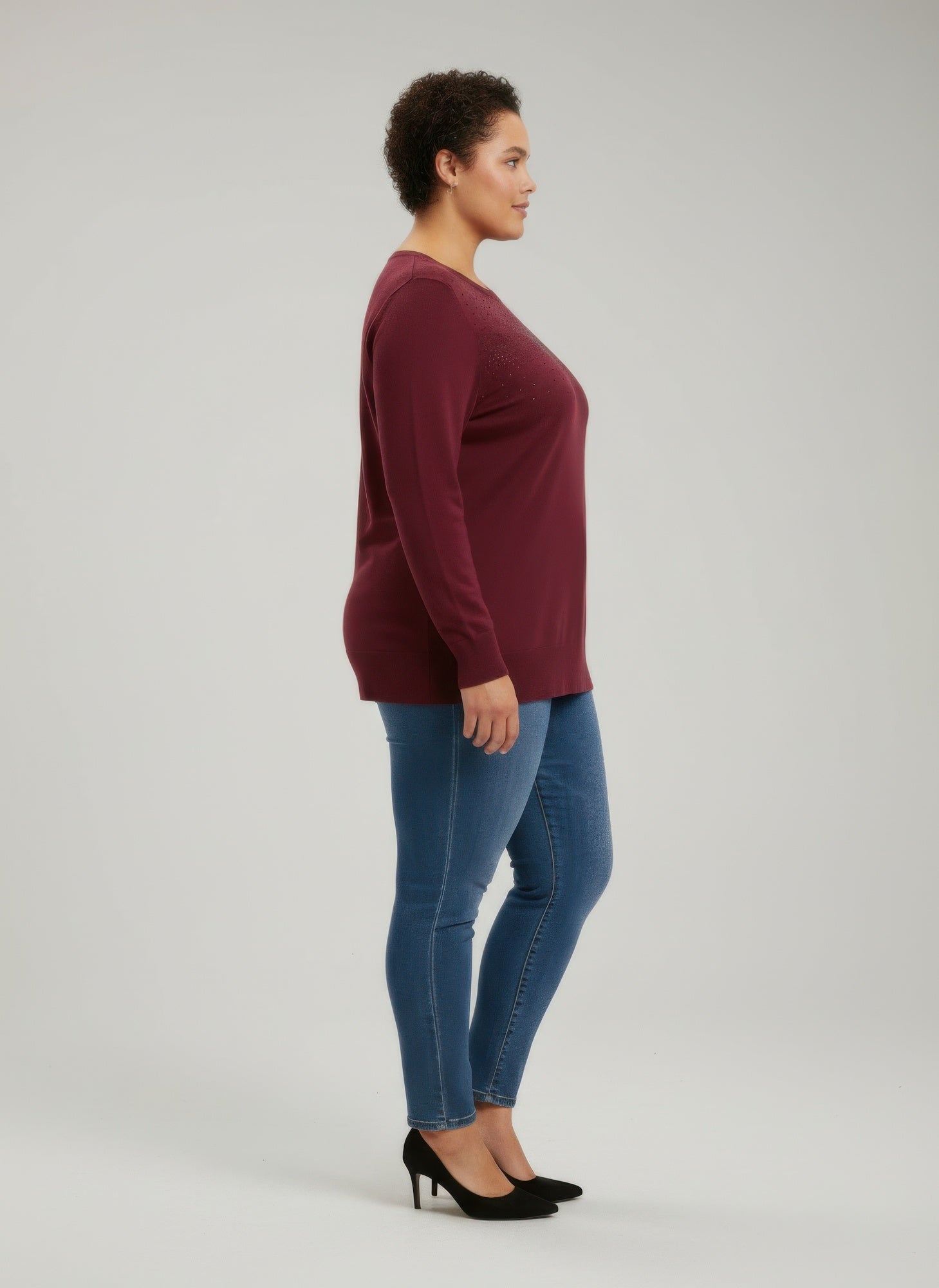Burgundy Shimmer Detail Knit Tunic Top Secondary image