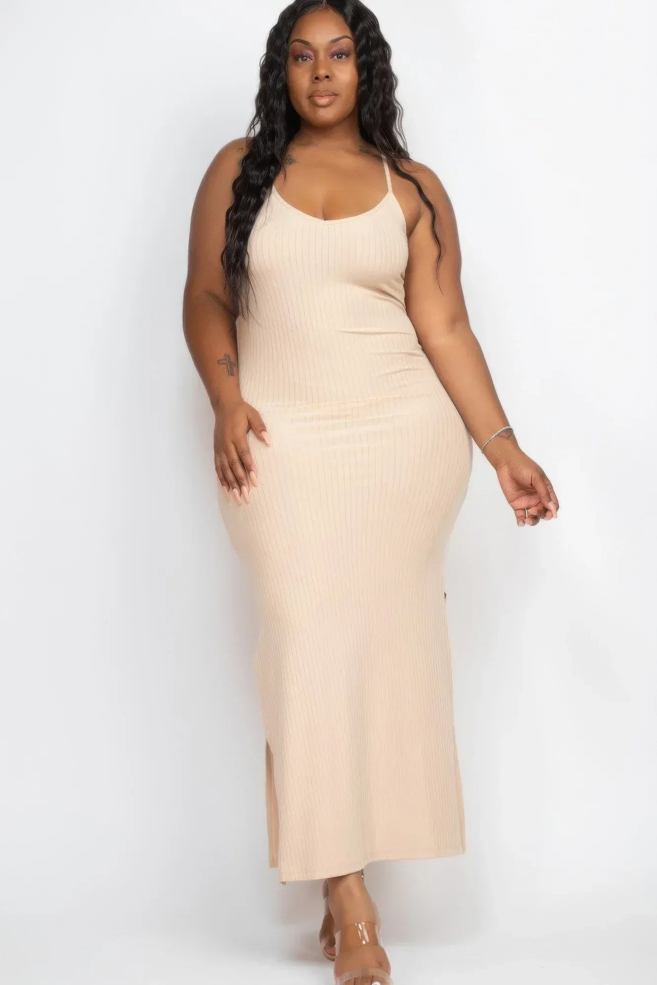 Plus Size Ribbed Side Slit Long Cami Maxi Dress | Mixtshop LLC Main image