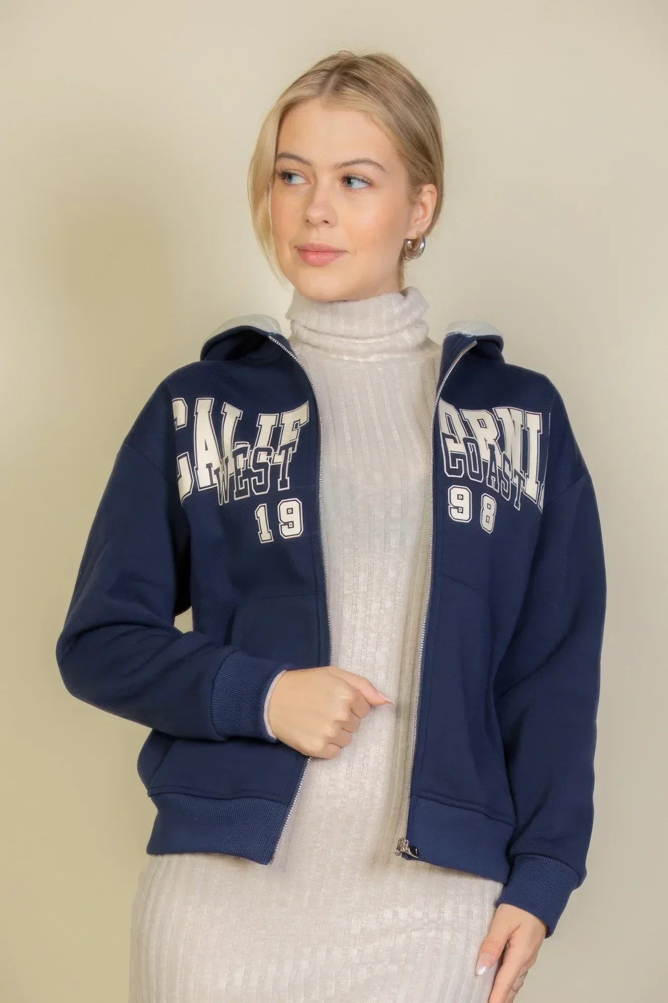 Graphic Drop Shoulder Zipper Up Hoodie | Mixtshop LLC
