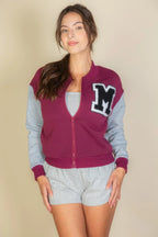 Letter Patched Striped Trim Varsity Jacket | Mixtshop LLC