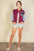 Letter Patched Striped Trim Varsity Jacket | Mixtshop LLC