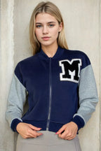 Letter Patched Striped Trim Varsity Jacket | Mixtshop LLC