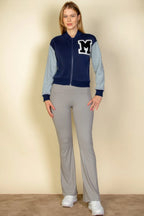 Letter Patched Striped Trim Varsity Jacket | Mixtshop LLC