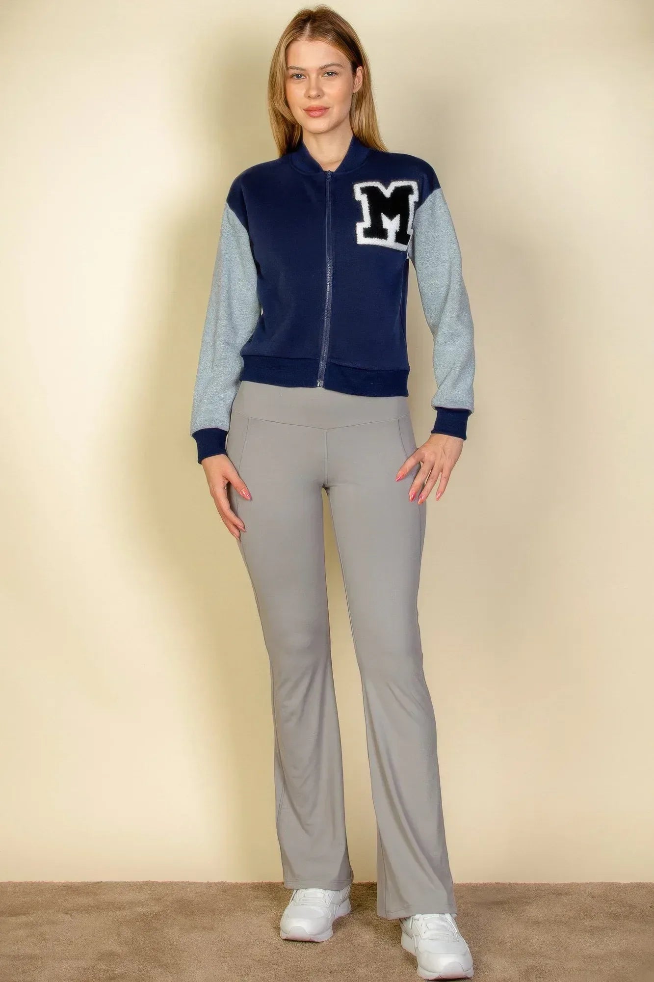 Letter Patched Striped Trim Varsity Jacket | Mixtshop LLC