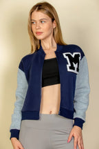 Letter Patched Striped Trim Varsity Jacket | Mixtshop LLC