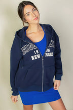 Graphic Drop Shoulder Zipper Up Hoodie | Mixtshop LLC