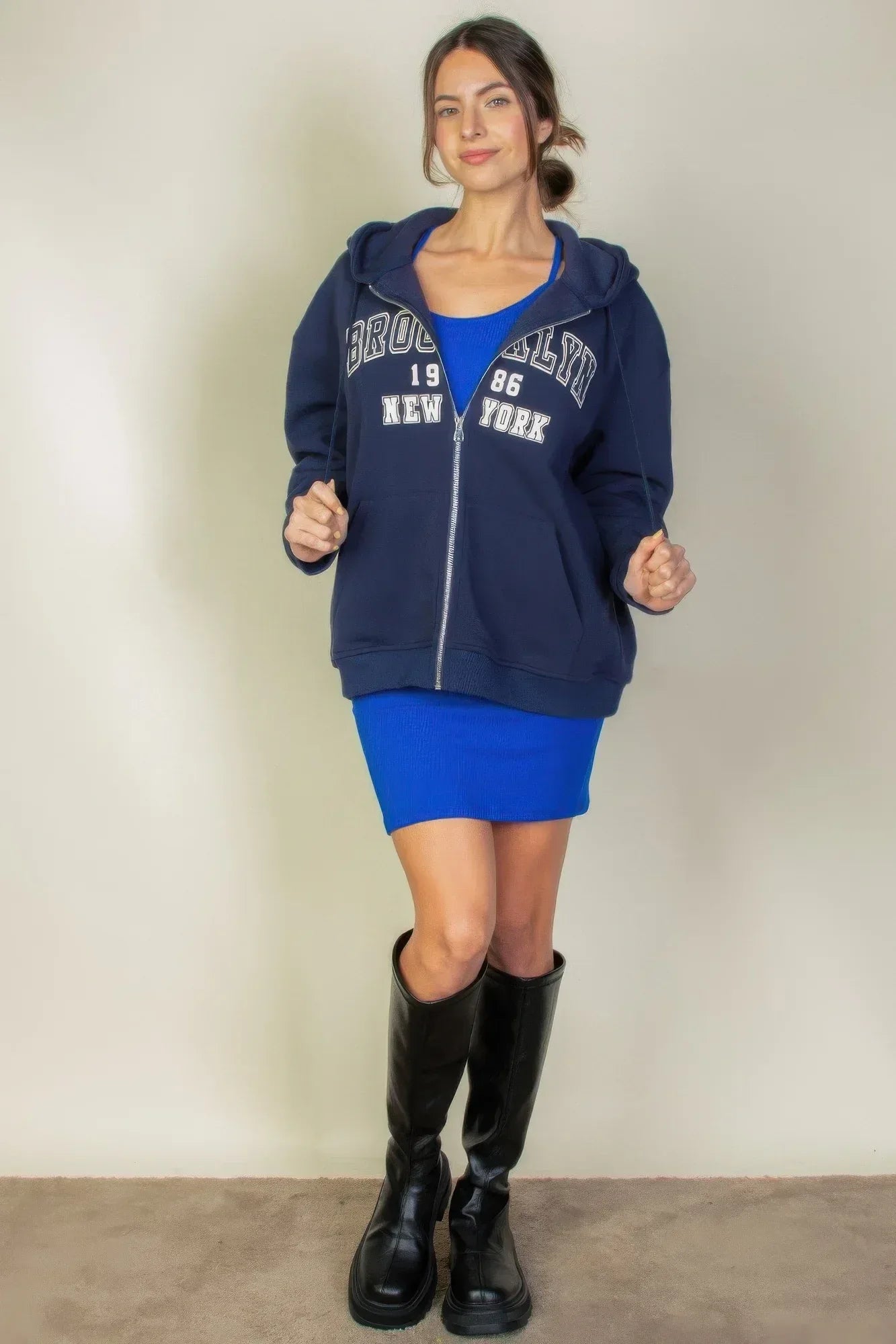 Graphic Drop Shoulder Zipper Up Hoodie | Mixtshop LLC