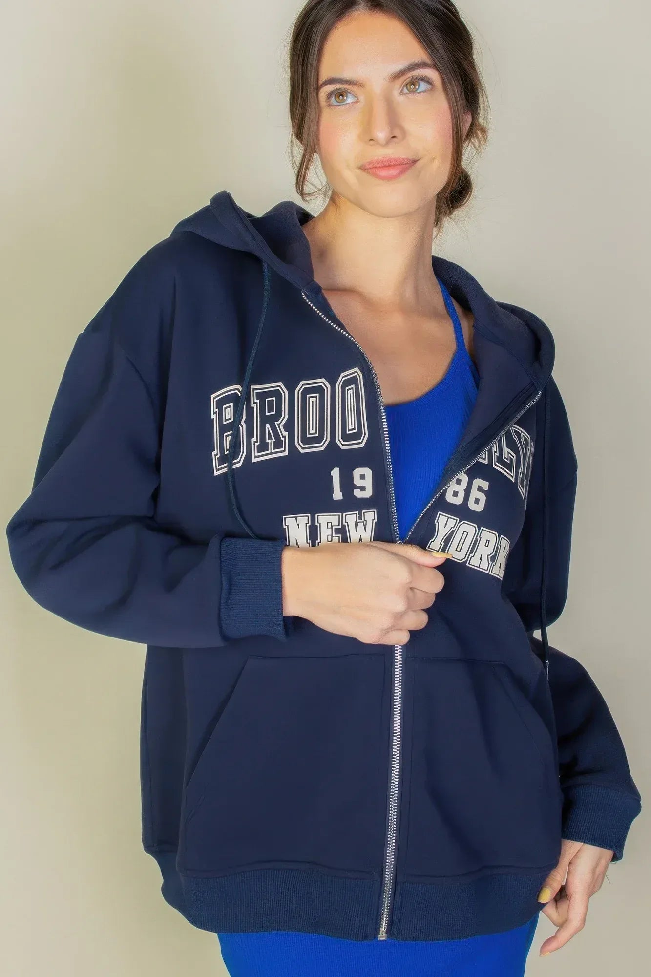 Graphic Drop Shoulder Zipper Up Hoodie | Mixtshop LLC