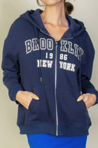 Graphic Drop Shoulder Zipper Up Hoodie | Mixtshop LLC