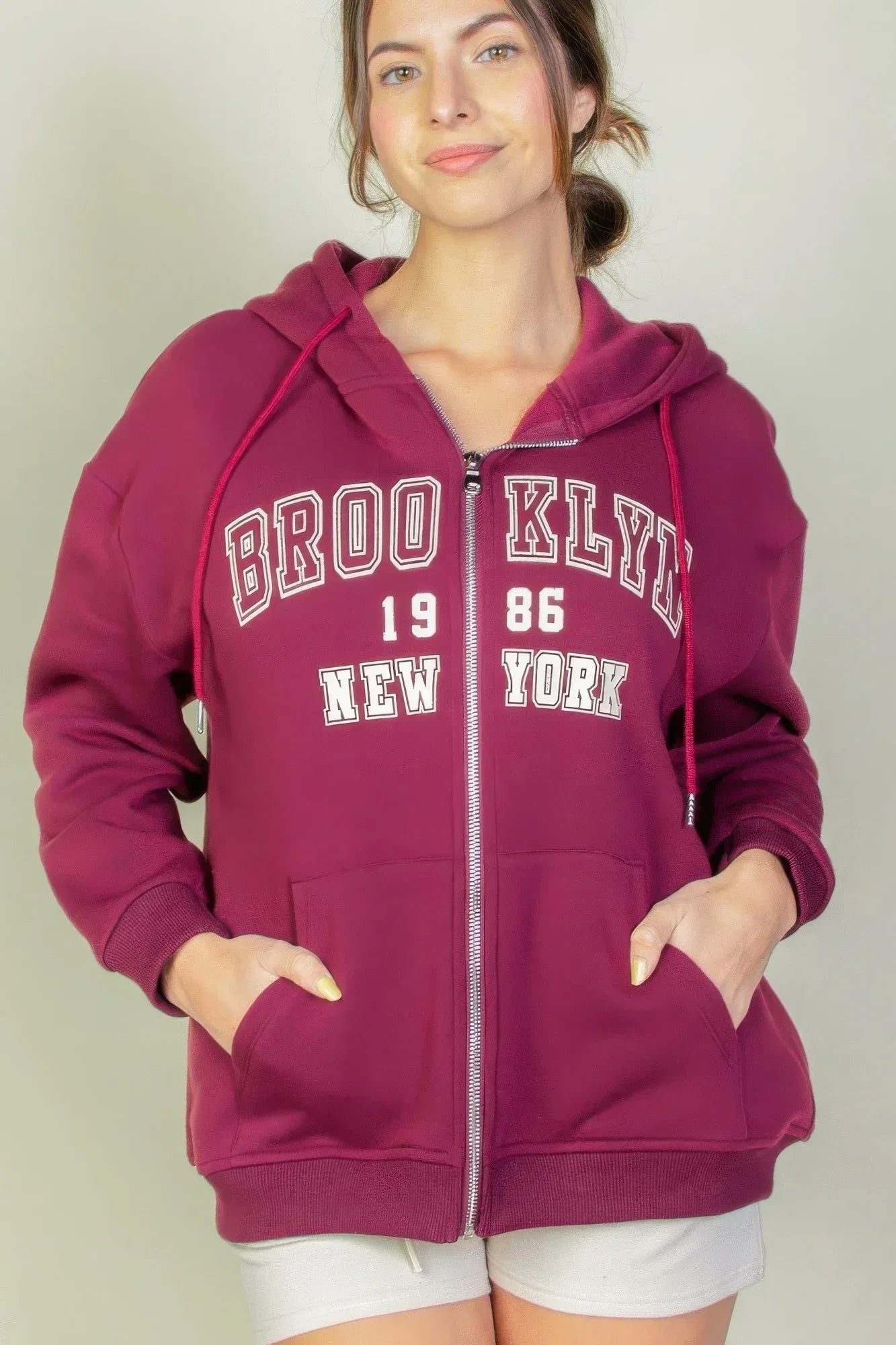 Graphic Drop Shoulder Zipper Up Hoodie | Mixtshop LLC
