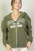 Graphic Drop Shoulder Zipper Up Hoodie | Mixtshop LLC