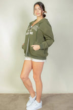 Graphic Drop Shoulder Zipper Up Hoodie | Mixtshop LLC