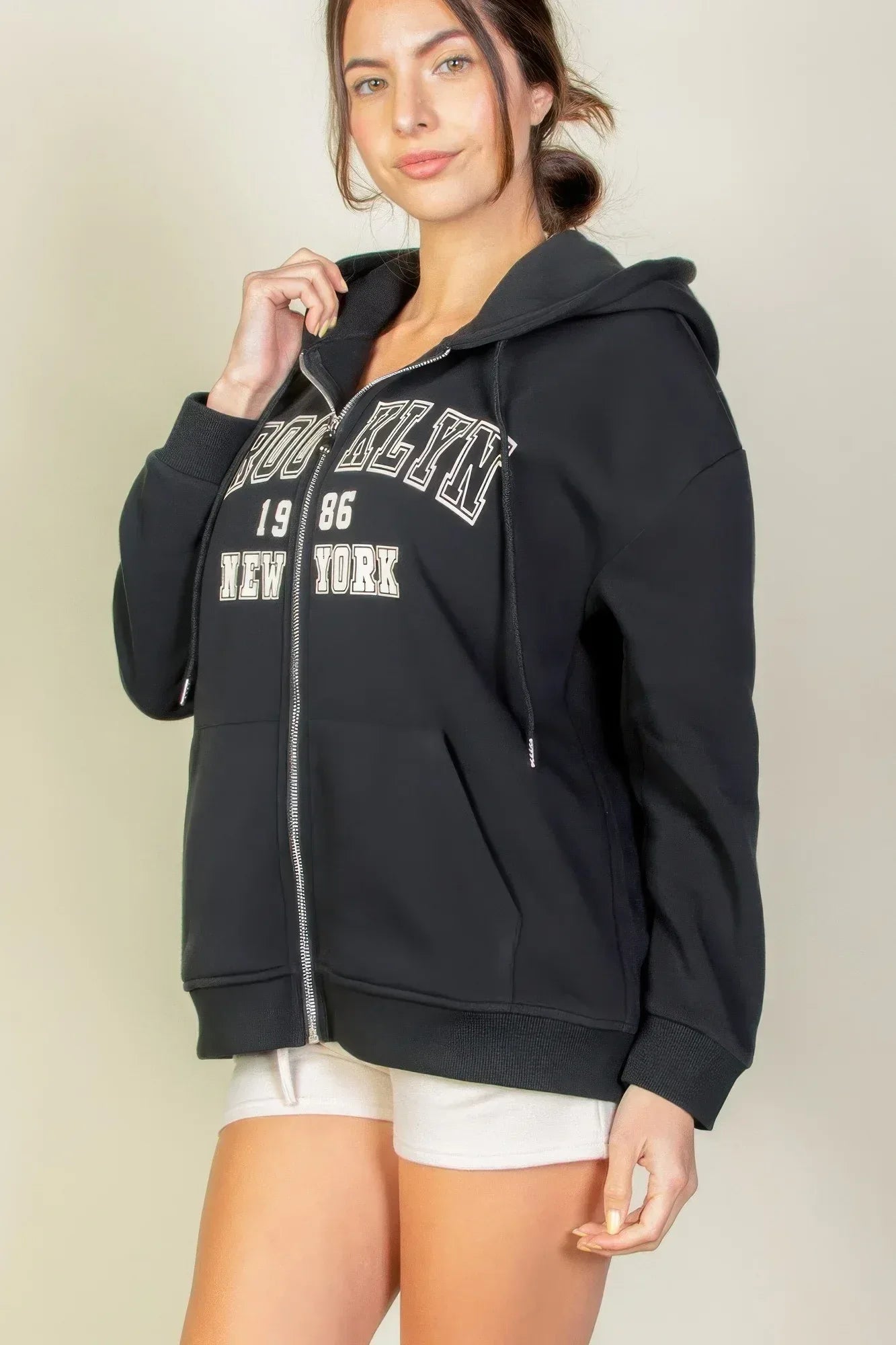 Graphic Drop Shoulder Zipper Up Hoodie | Mixtshop LLC