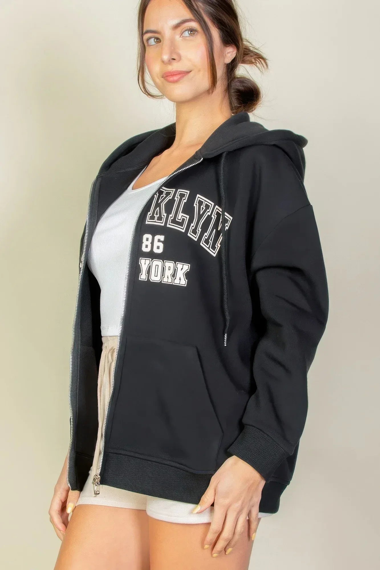 Graphic Drop Shoulder Zipper Up Hoodie | Mixtshop LLC