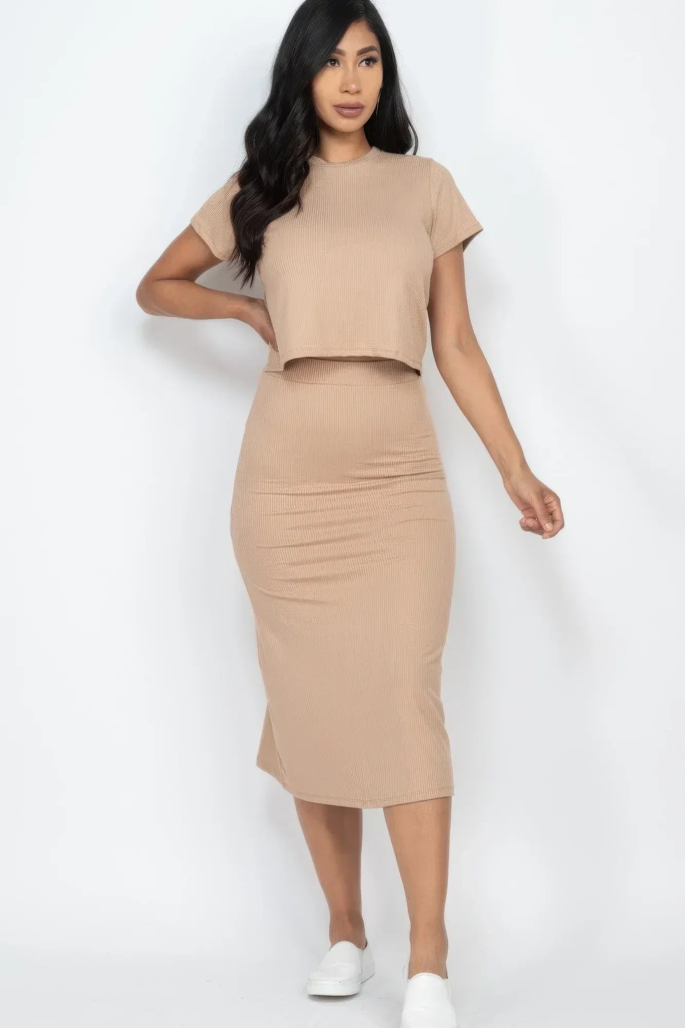 Short Sleeve Ribbed Top & Midi Skirt Se | Mixtshop LLC
