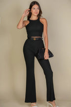 Ribbed Cropped Top And Bootcut Pants Sets | Mixtshop LLC