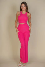 Ribbed Cropped Top And Bootcut Pants Sets | Mixtshop LLC