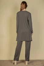 Flat Back Rib 3 Pieces Cami Top With Pants And Long Cardigan Set | Mixtshop LLC