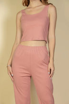 Flat Back Rib 3 Pieces Cami Top With Pants And Long Cardigan Set | Mixtshop LLC