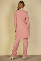 Flat Back Rib 3 Pieces Cami Top With Pants And Long Cardigan Set | Mixtshop LLC