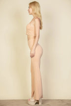 Bustier Crop Top & Front Slit Wide Leg Pants | Mixtshop LLC