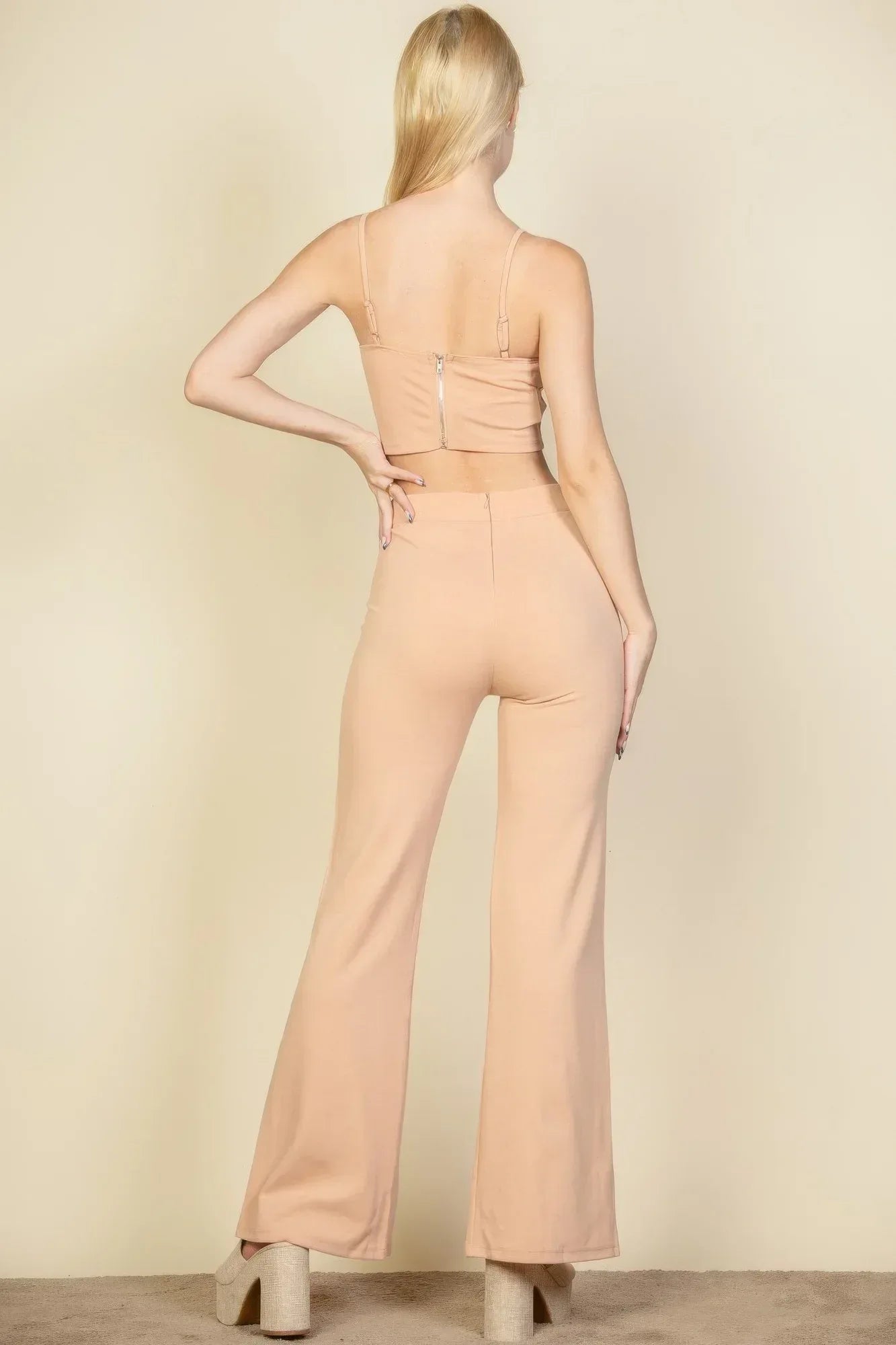 Bustier Crop Top & Front Slit Wide Leg Pants | Mixtshop LLC