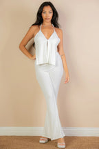 Split Front Backless Halter Top & Flare Pants Set | Mixtshop LLC