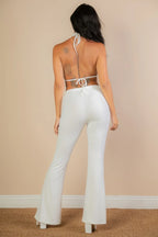 Split Front Backless Halter Top & Flare Pants Set | Mixtshop LLC