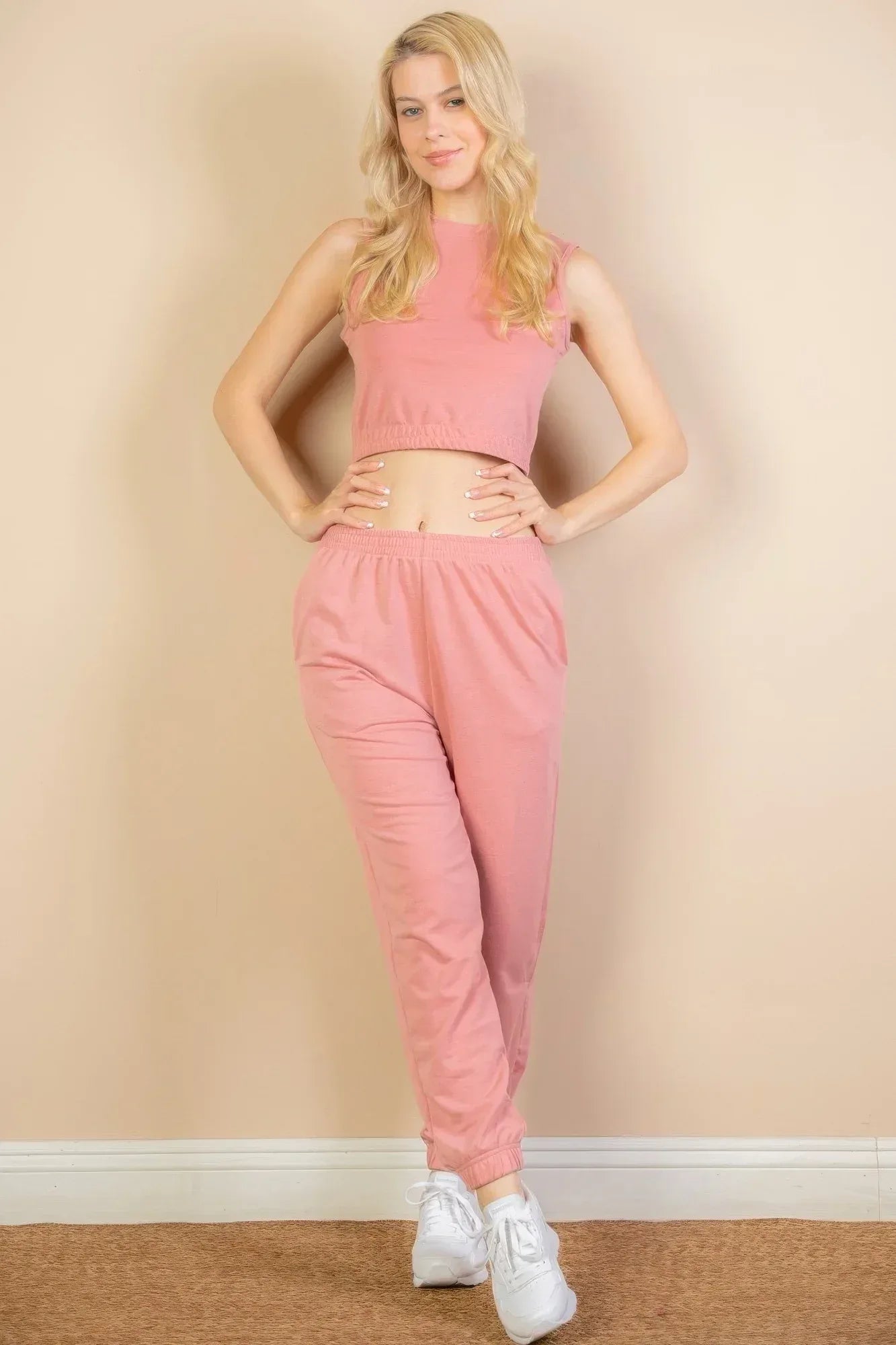French Terry Elastic Waist Tank Top & Joggers Set Secondary image