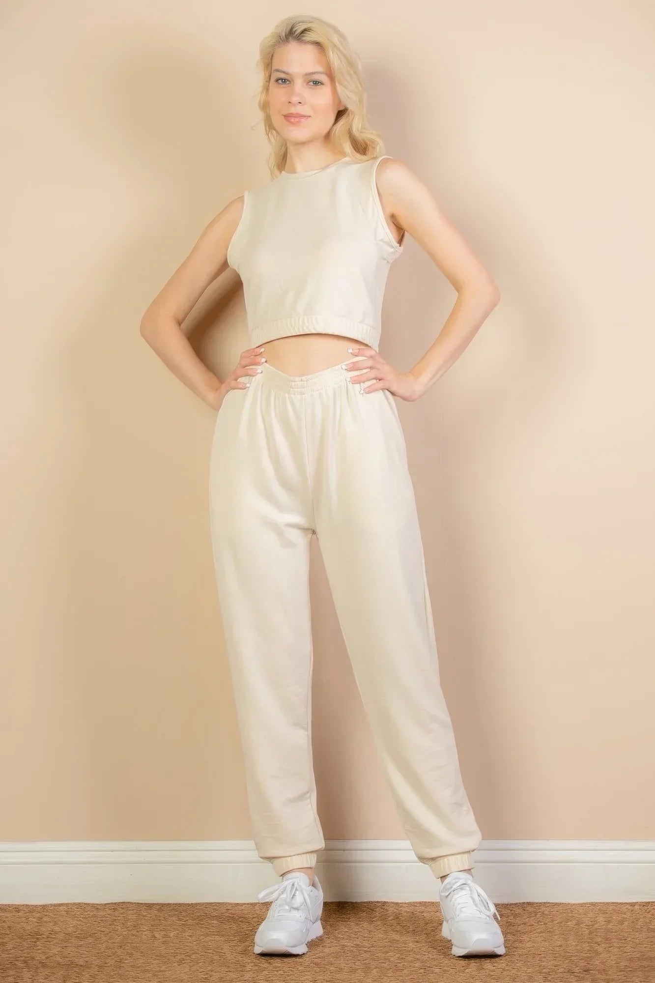 French Terry Elastic Waist Tank Top & Joggers Set | Mixtshop LLC