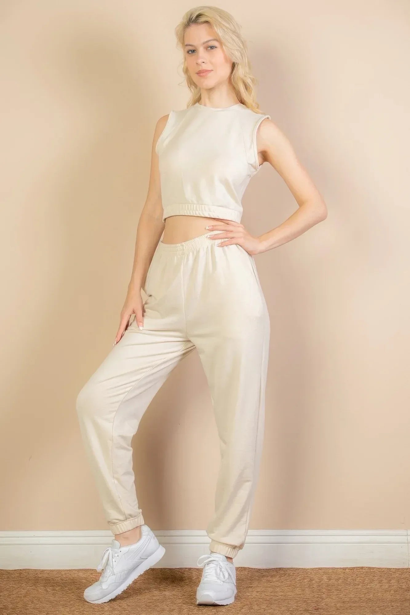 French Terry Elastic Waist Tank Top & Joggers Set | Mixtshop LLC
