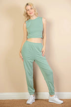 French Terry Elastic Waist Tank Top & Joggers Set | Mixtshop LLC