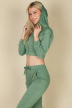 French Terry Cropped Cami With Zip-up Jacket And Joggers Set | Mixtshop LLC