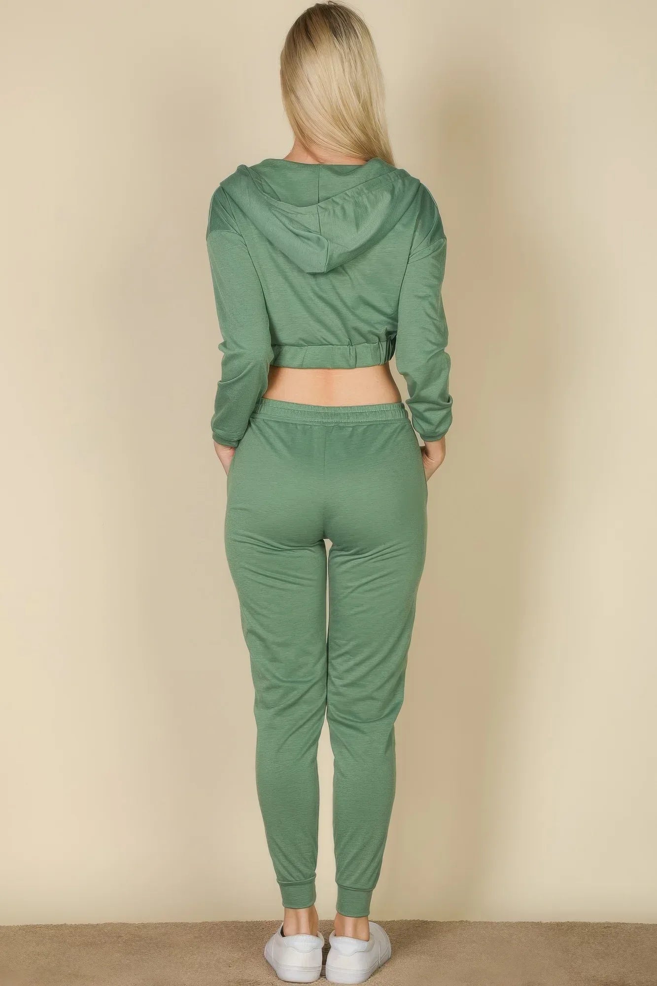 French Terry Cropped Cami With Zip-up Jacket And Joggers Set | Mixtshop LLC