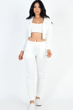 French Terry Cropped Cami With Zip-up Jacket And Joggers Set | Mixtshop LLC